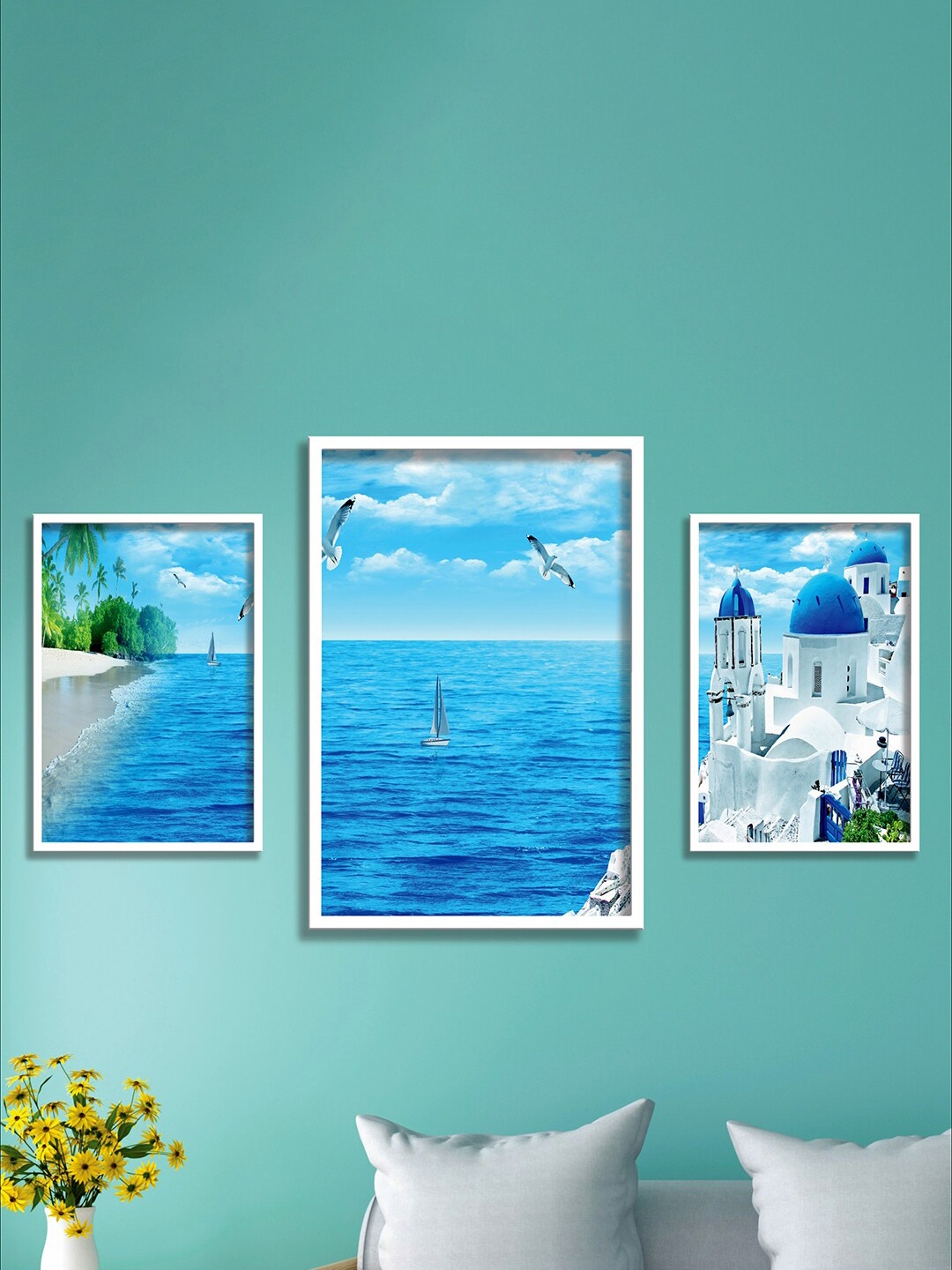 

SAF Blue & White 3 Pieces Modern Art Painting Wall Art