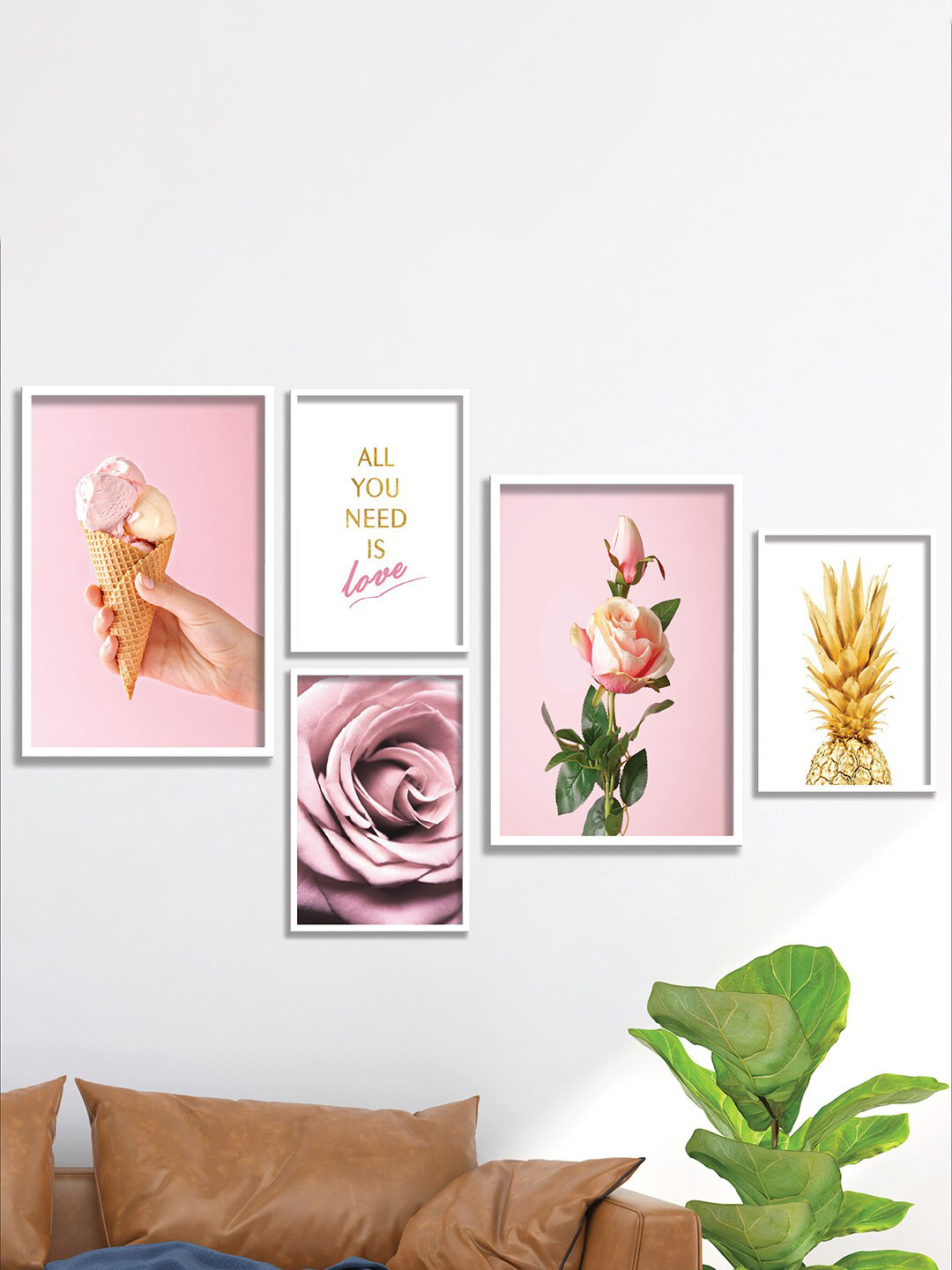 

SAF Pink & White 5 Pieces Flower Theme Painting Wall Art
