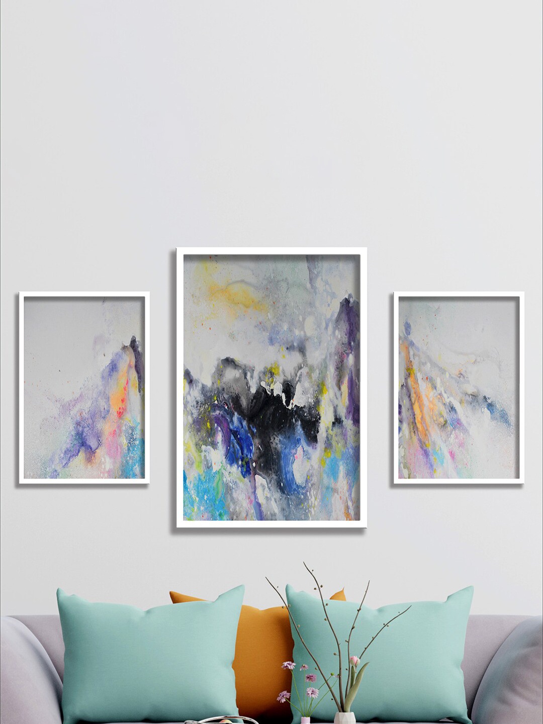 

SAF White & Blue 3-Pieces Modern Art Printed Framed UV Coating Wall Art