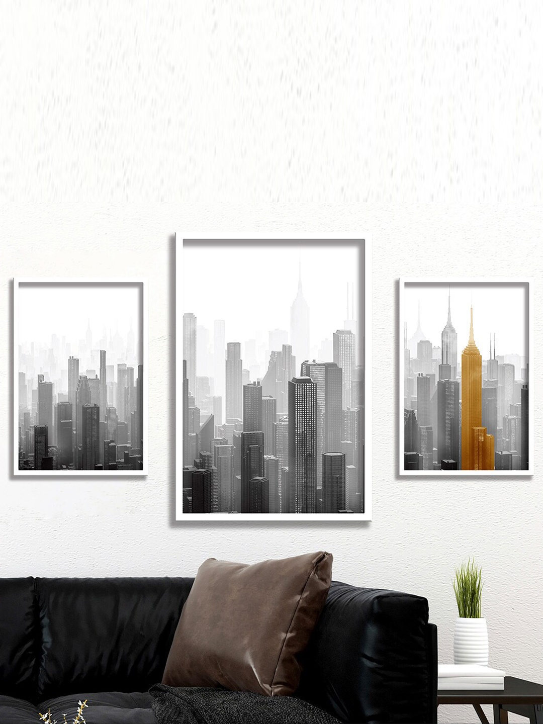

SAF White & Grey 3-Pieces Modern Art Printed Framed UV Coating Wall Art