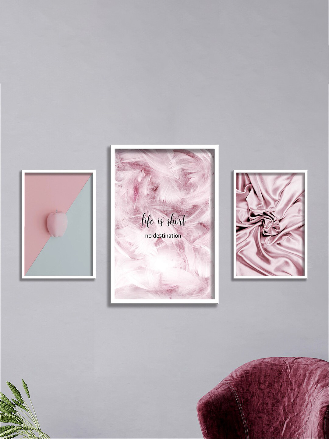 

SAF Pink & White 3 Pieces Painting Wall Arts
