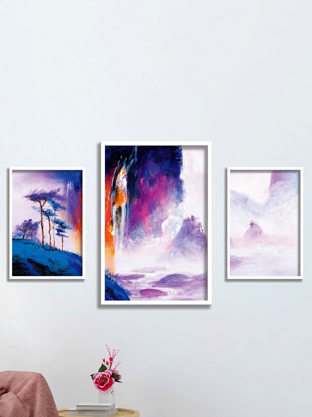 

SAF Purple & White 3 Pieces Modern Art Framed Painting Wall Art