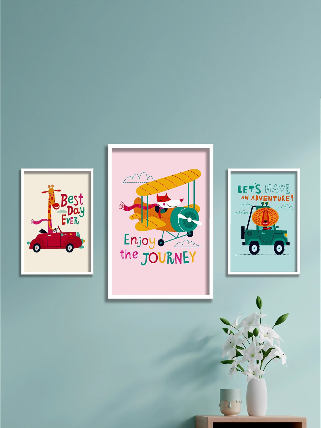 

SAF Kids White & Pink 3 Pieces Framed Modern Wall Art
