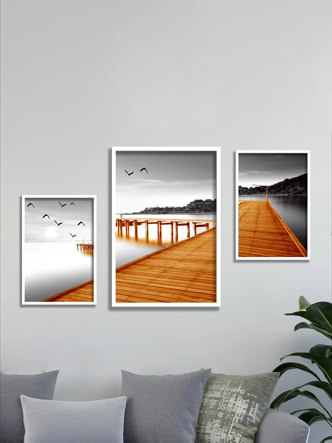 

SAF White & Brown 3 Pieces Painting Wall Art