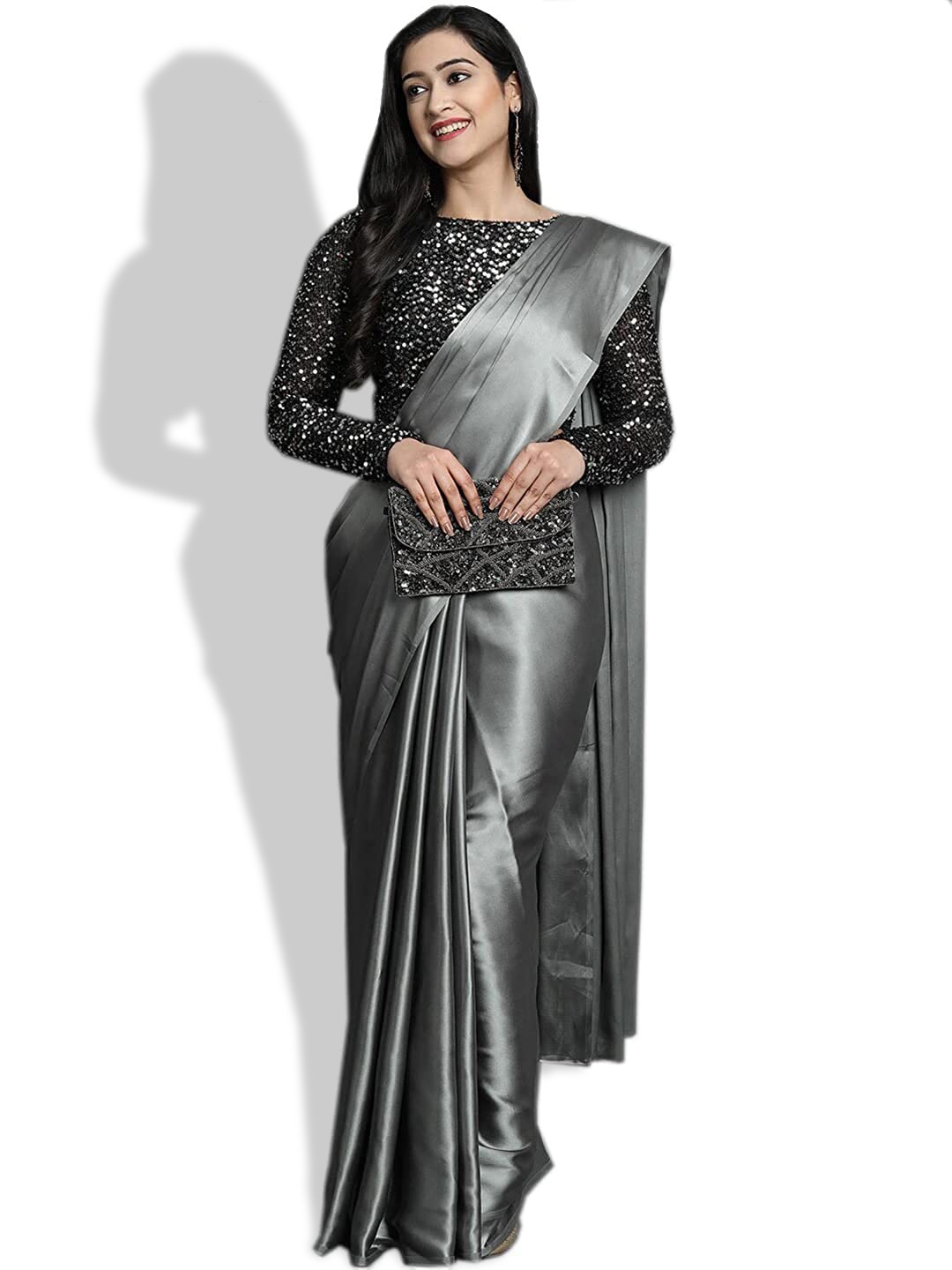 

LYTIX Soft Satin Leheriya Saree, Grey
