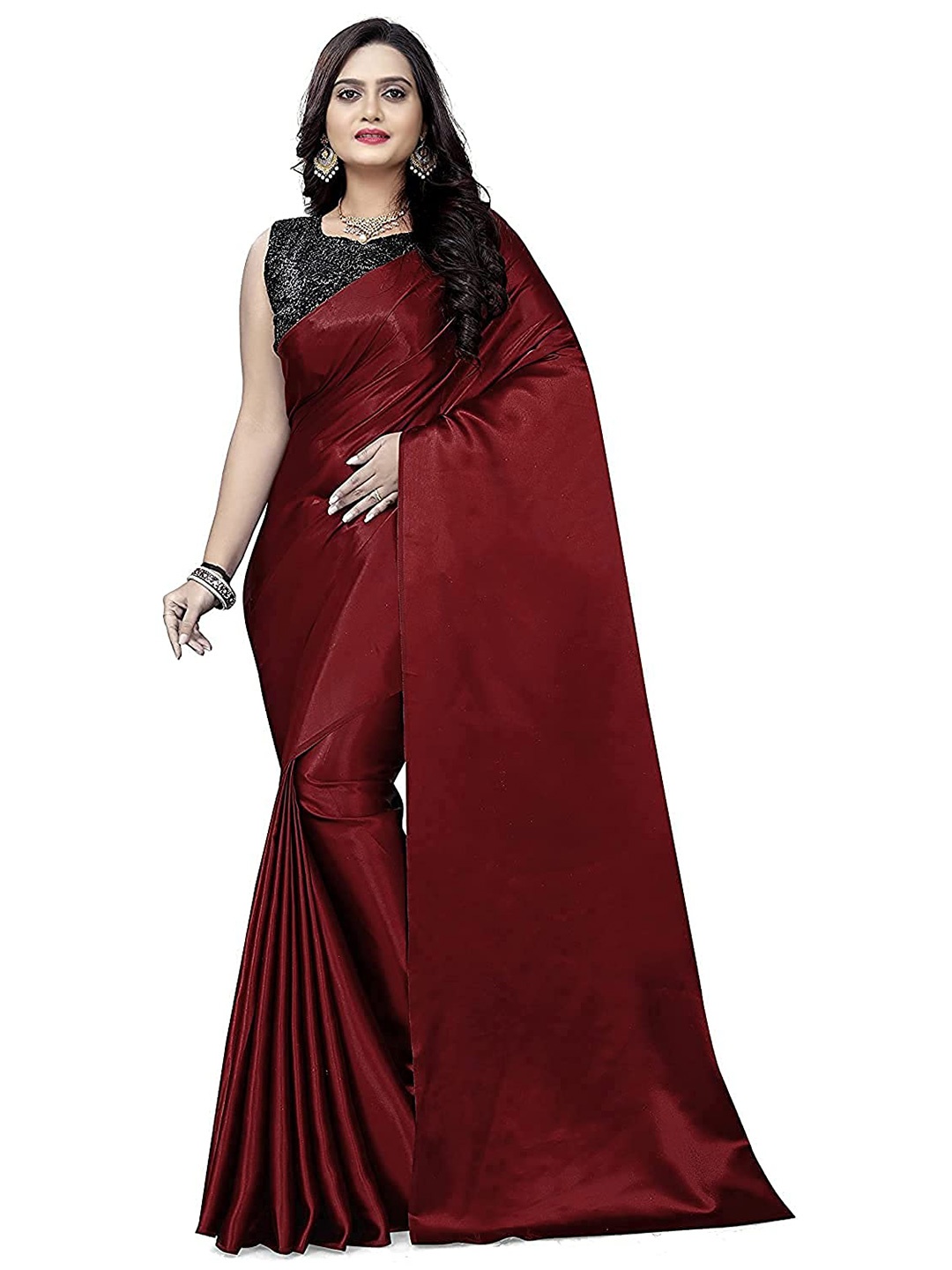 

LYTIX Soft Satin Leheriya Saree, Maroon