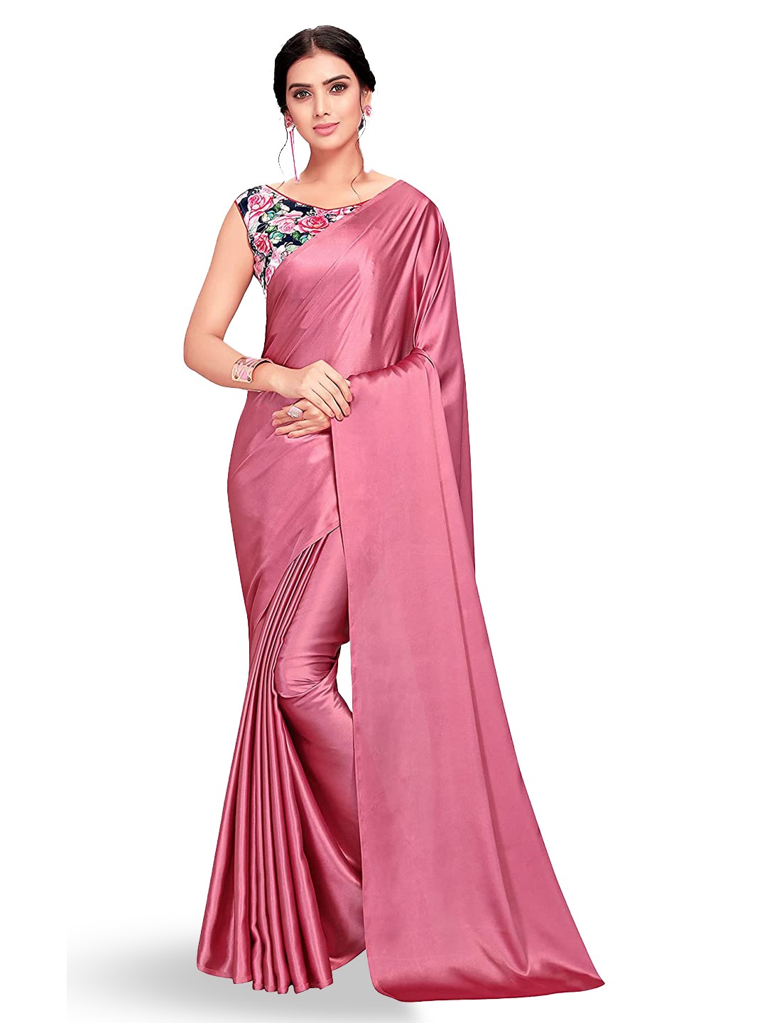 

LYTIX Soft Satin Leheriya Saree, Pink