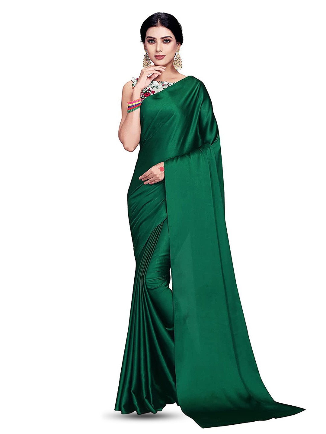 

LYTIX Soft Satin Leheriya Saree, Green