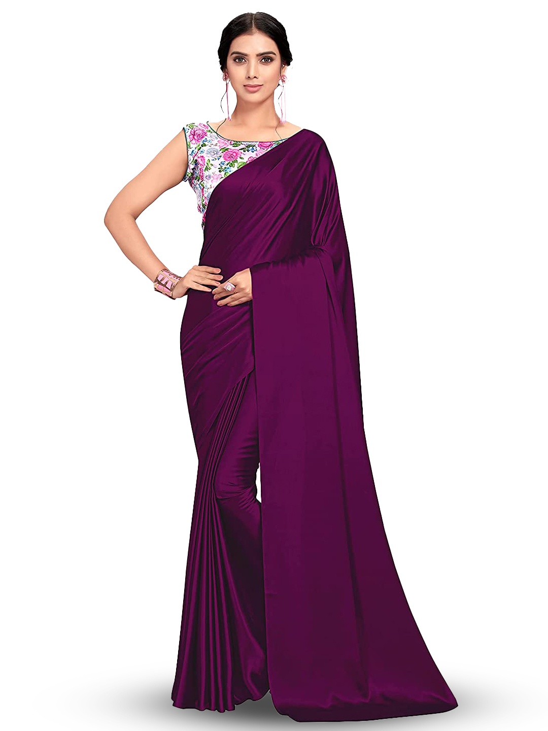 

LYTIX Soft Satin Leheriya Saree, Purple