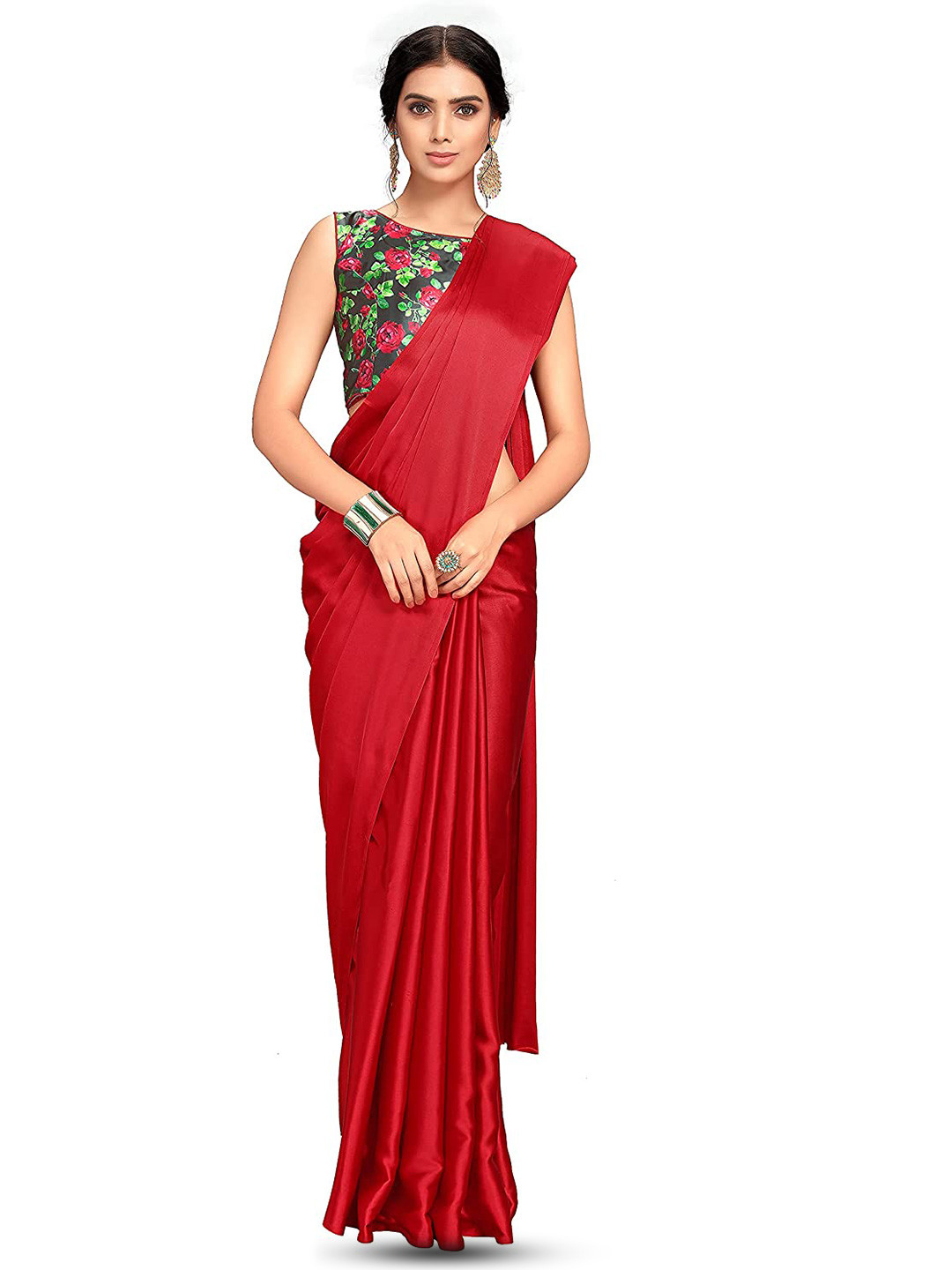 

LYTIX Soft Satin Leheriya Saree, Red