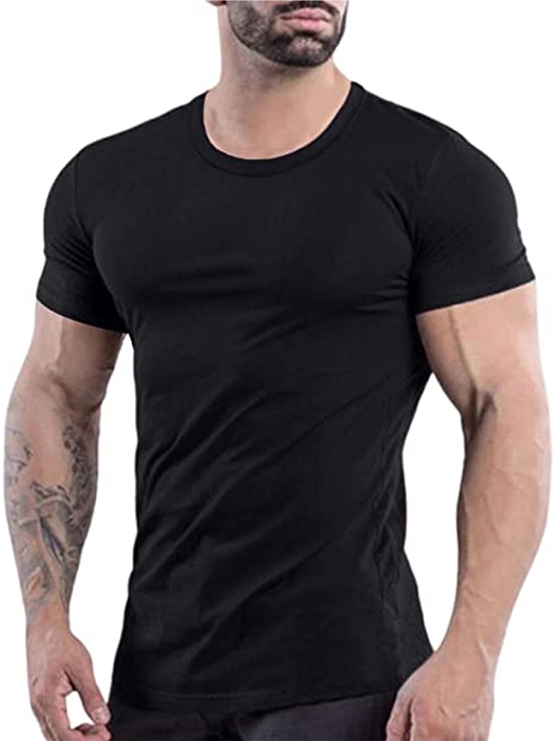 

KAEZRI Round Neck Cotton T-shirt, Black