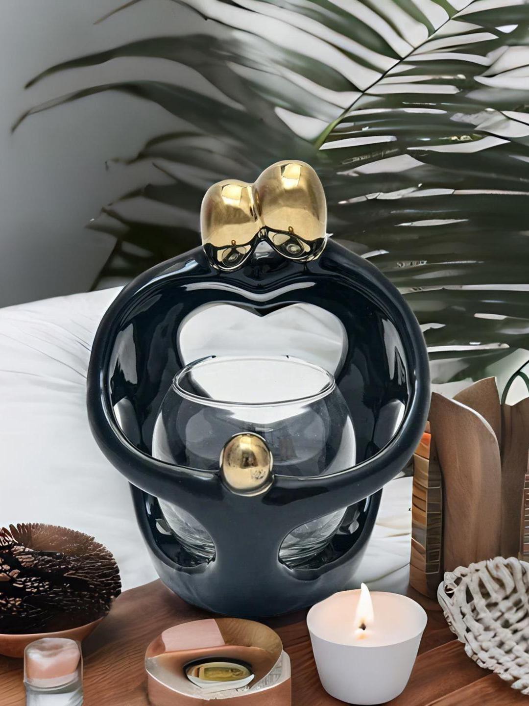 

Athome by Nilkamal Black & Transparent Textured Candle Holder