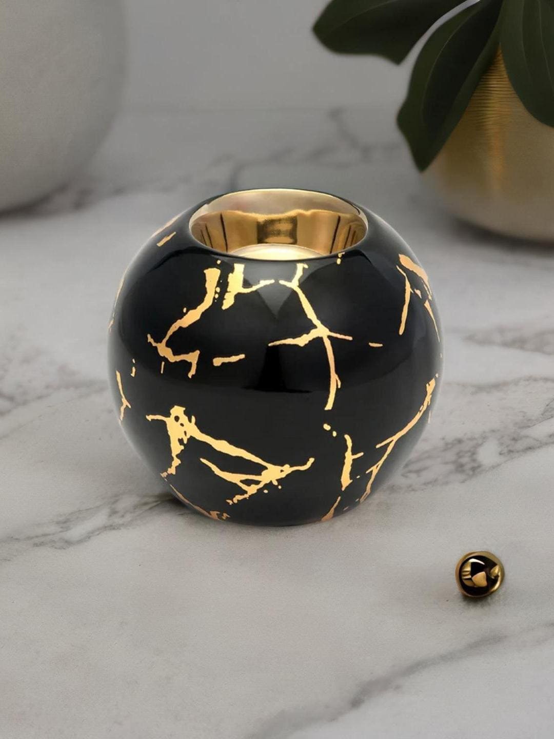 

Athome by Nilkamal Black & Gold Toned Ceramic Votive Candle Holder