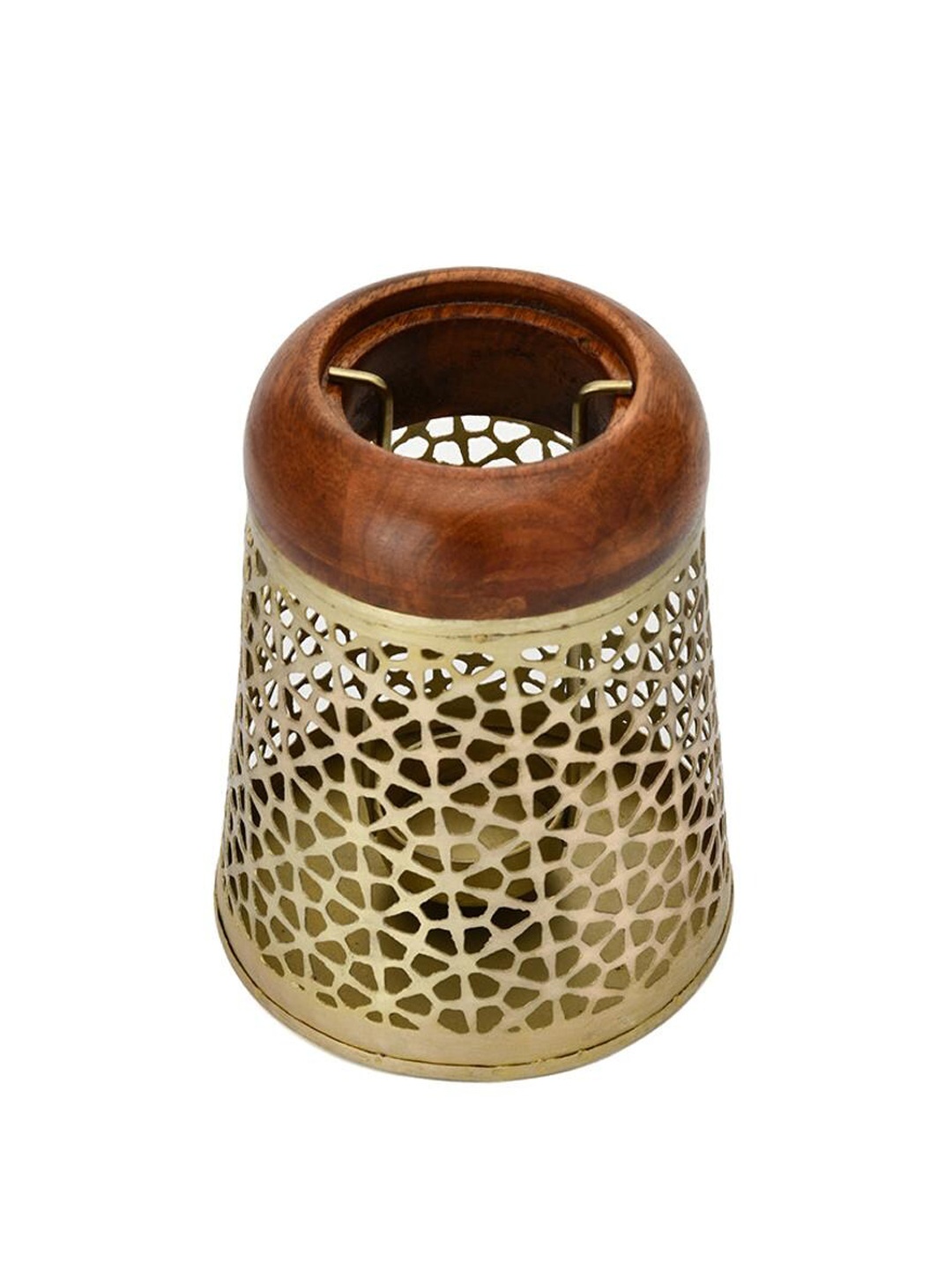 

Athome by Nilkamal Brown & Gold Toned Jali Cutwork Candle Holders