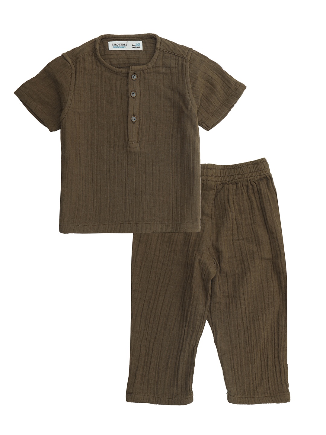 

ZERO THREE Infant Boys Pure Cotton T-shirt With Pyjamas Night Suit, Olive