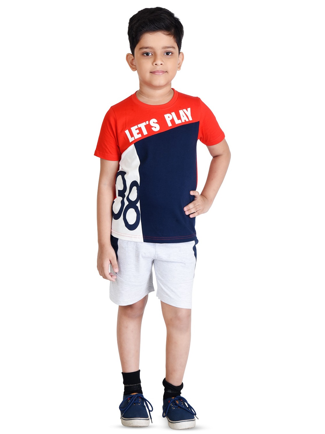 

Clothe Funn Boys Typography Printed T-shirt With Shorts, Red