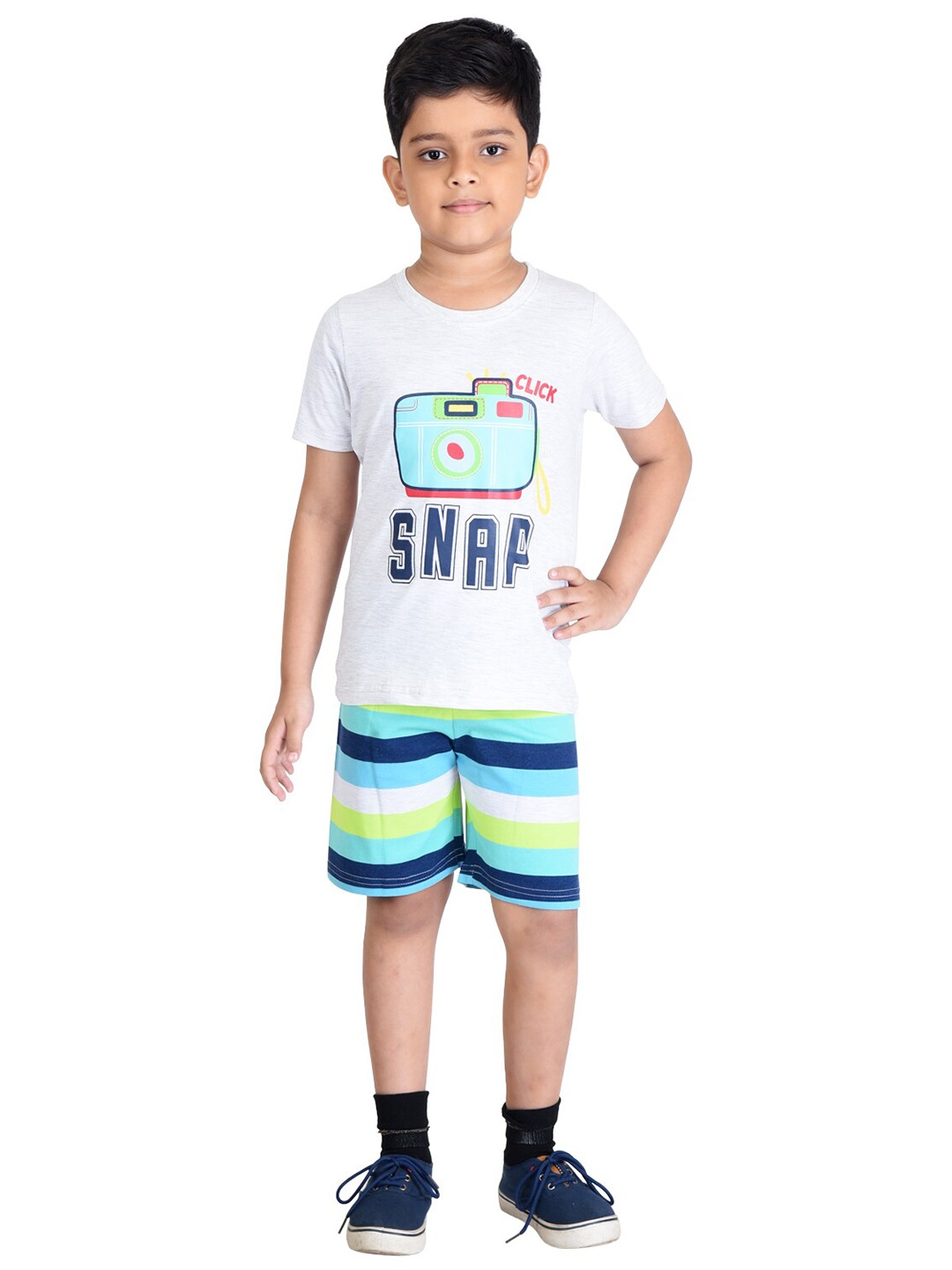 

Clothe Funn Boys Typography Printed T-shirt with Shorts, Grey melange