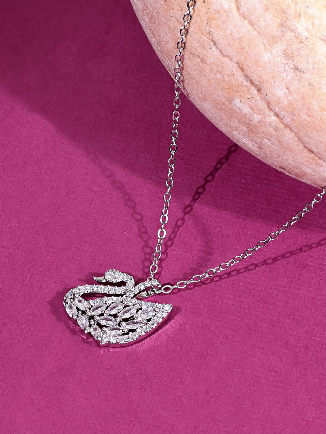 

ABDESIGNS Silver-Plated American Diamond Chain
