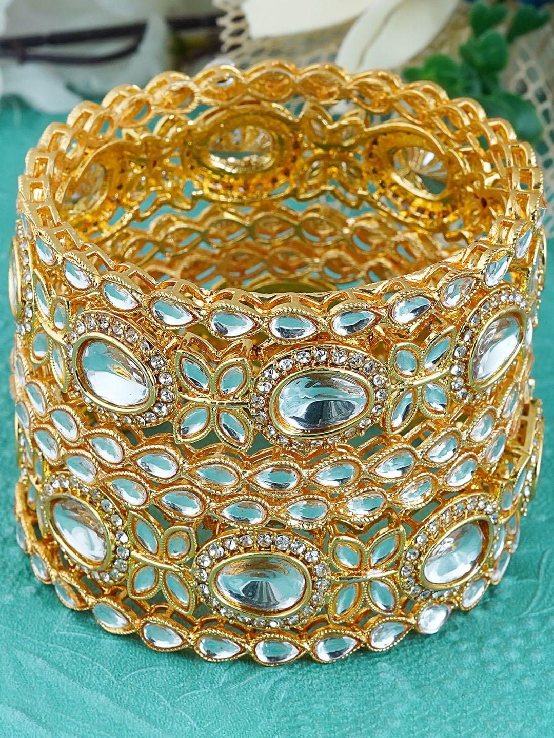 

MANSIYAORANGE Set Of 6 Gold-Plated Kundan-Studded Bangles