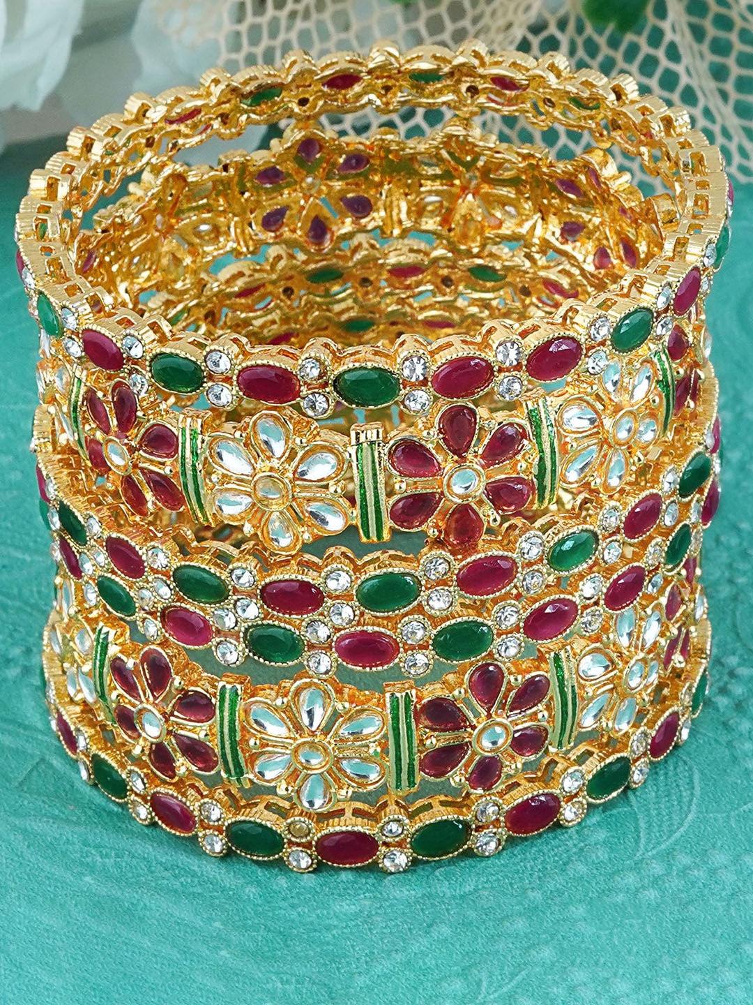 

MANSIYAORANGE Set Of 4 Gold-Plated AD-Studded Bangles