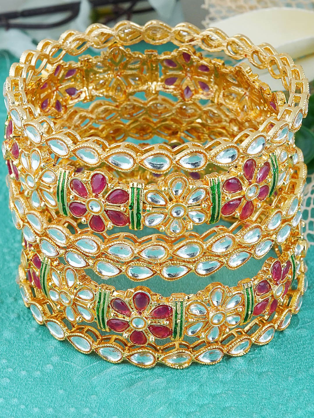 

MANSIYAORANGE Set Of 6 Gold-Plated Kundan-Studded Bangles