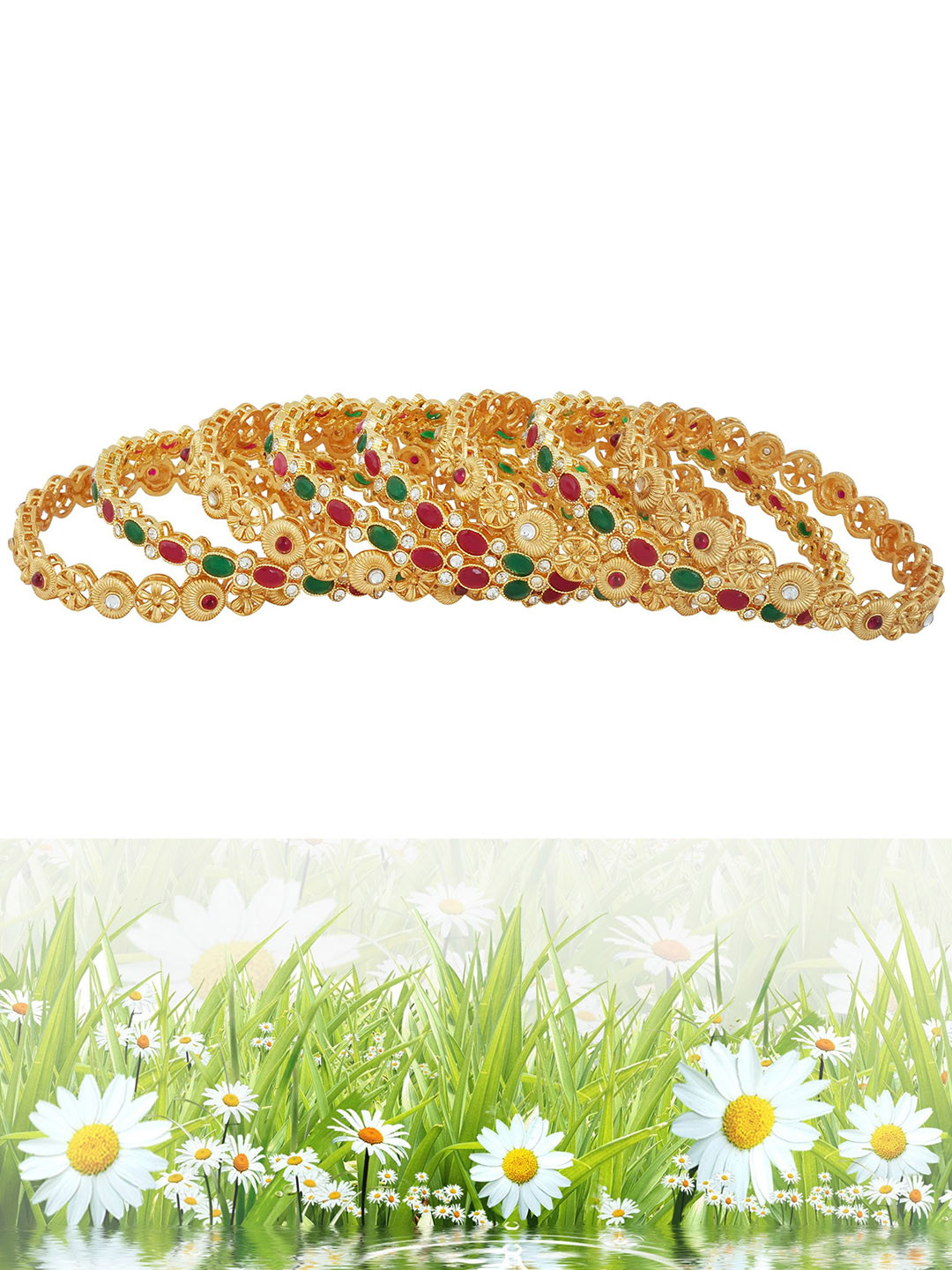 

MANSIYAORANGE Set Of 8 Gold-Plated AD-Studded Bangles
