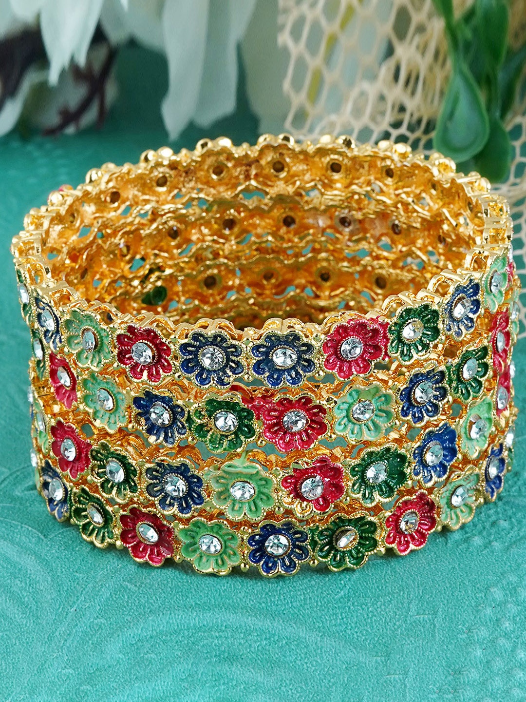 

MANSIYAORANGE Set Of 4 Gold-Plated Kundan-Studded Bangles, Blue