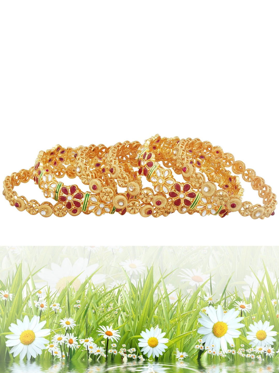 

MANSIYAORANGE Set Of 6 Gold-Plated Kundan-Studded Bangles