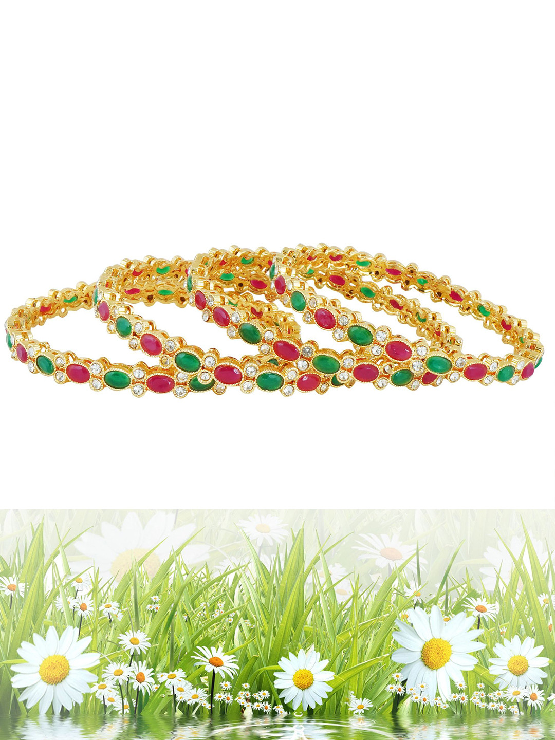 

MANSIYAORANGE Set Of 4 Gold-Plated Kundan Studded Bangles