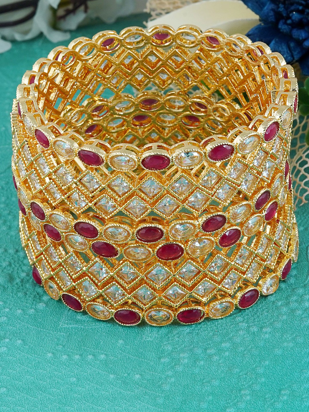 

MANSIYAORANGE Set Of 8 Gold-Plated AD-Studded Bangles