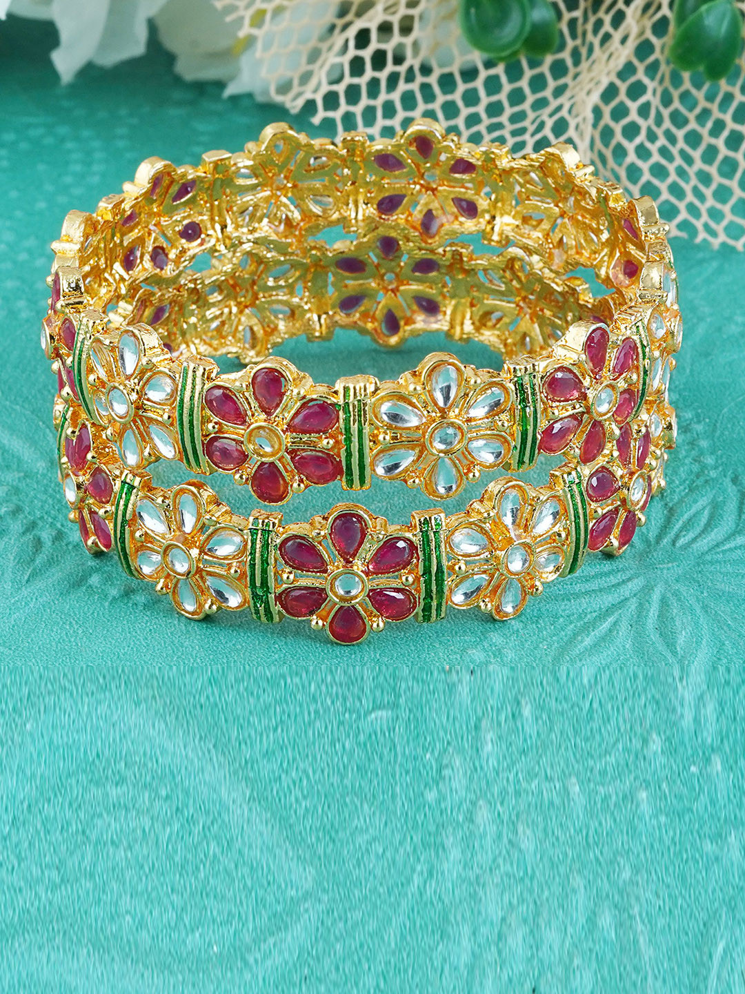 

MANSIYAORANGE Set Of 2 Gold-Plated Kundan Studded Bangles