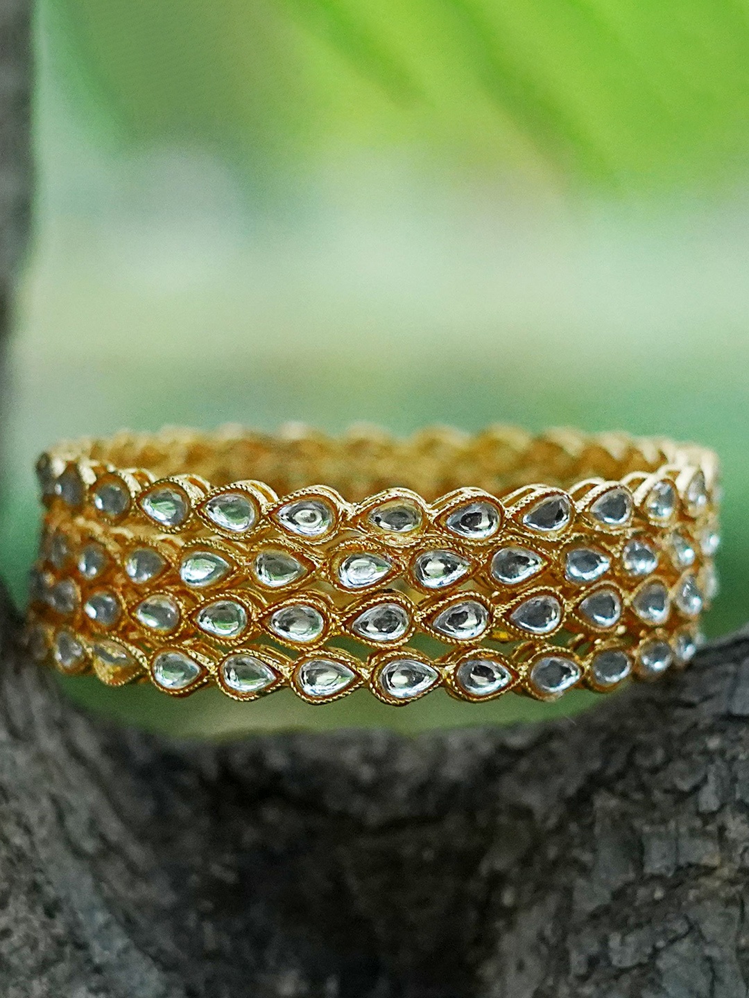 

MANSIYAORANGE Set Of 4 Gold-Plated & Kundan-Studded Bangles