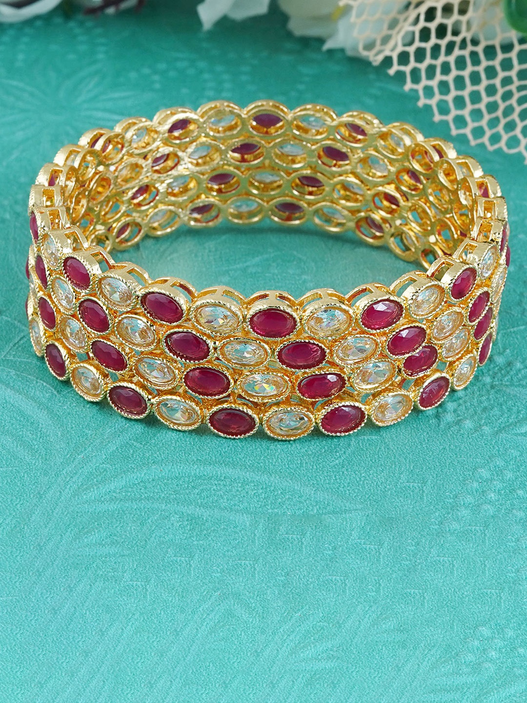 MANSIYAORANGE Set Of 4 Kundan-Studded Gold-Plated Bangles