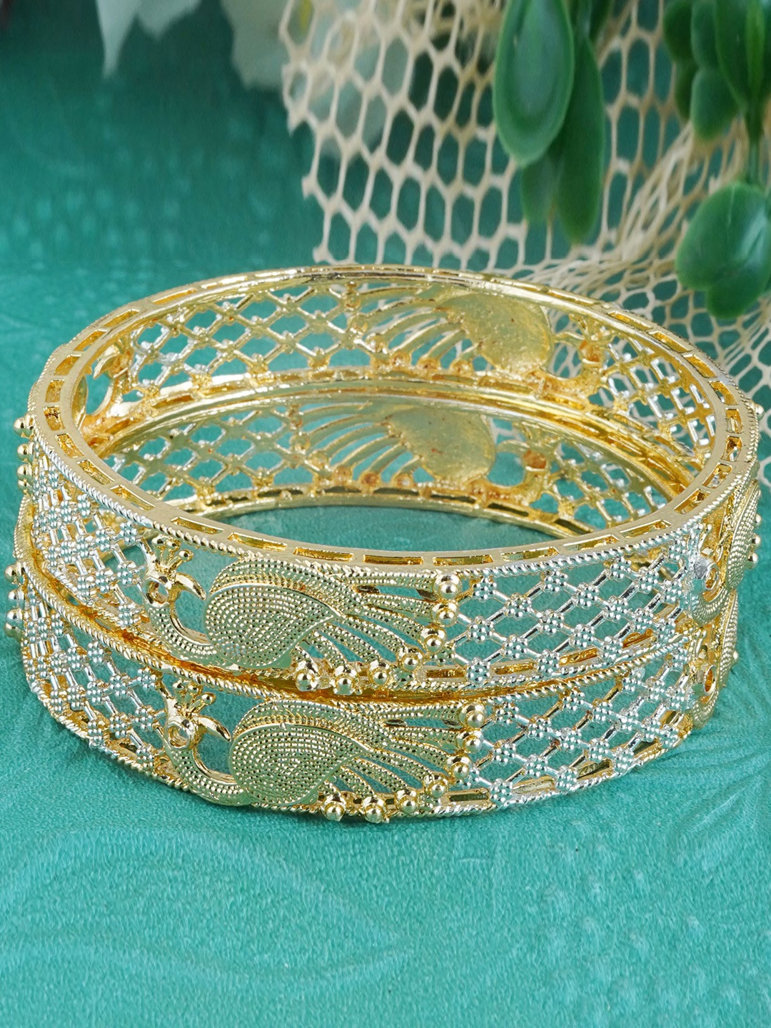 

MANSIYAORANGE Set Of 2 Gold-Plated Peacock Bangles