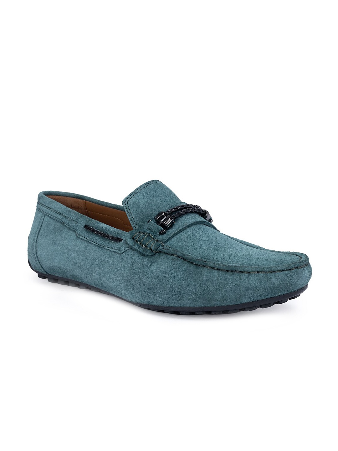 

ROSSO BRUNELLO Men Embellished Leather Formal Loafers, Teal
