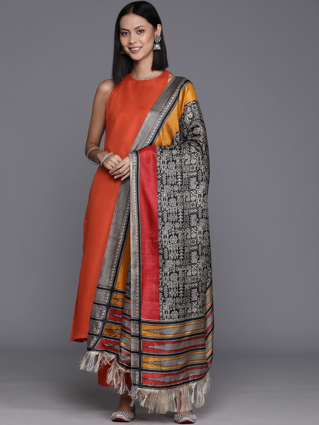 

Varanga Pure Cotton Kurta with Trousers & Dupatta, Rust