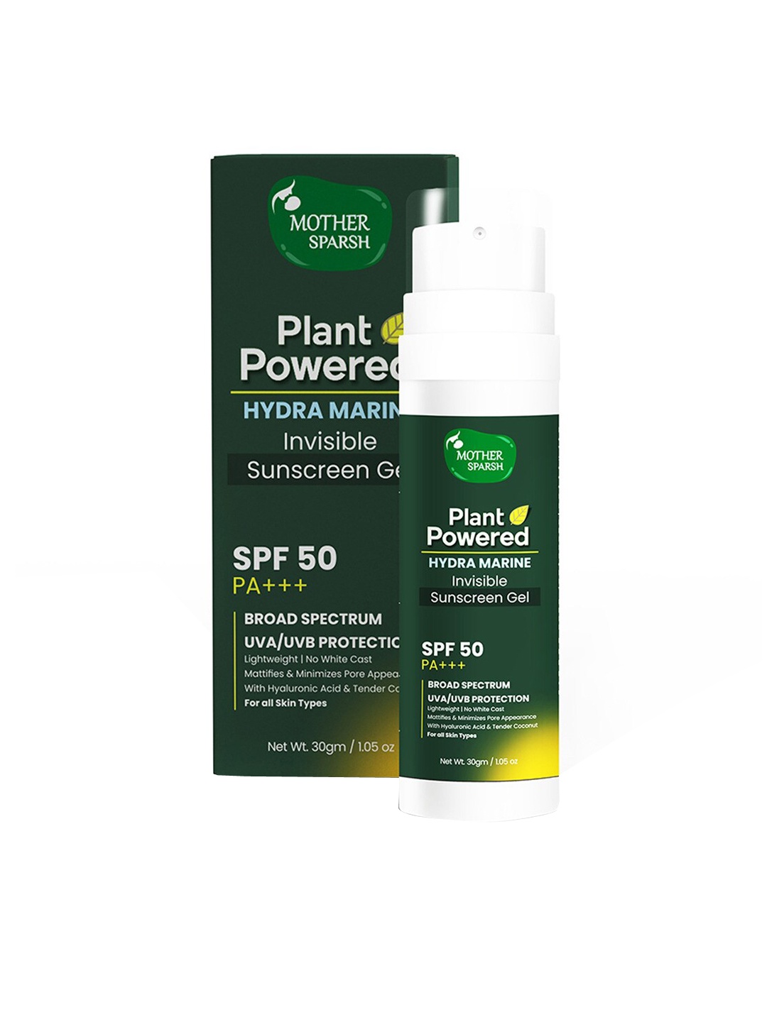 

Mother Sparsh Plant Powered Hydra Marine SPF50 PA+++ Invisible Sunscreen Gel - 30g, Green