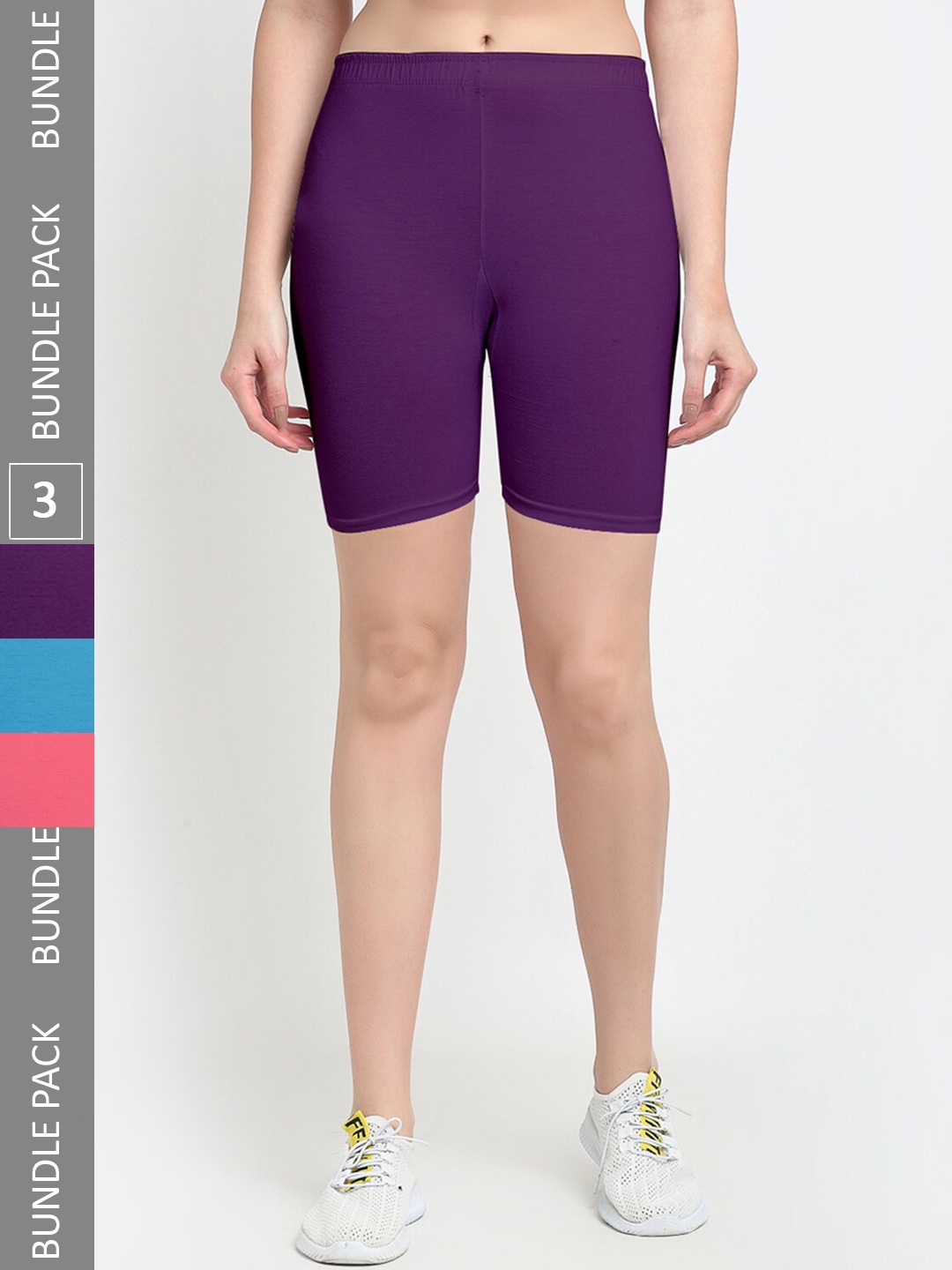 

Jinfo Women Pack Of 3 Cotton Sports Shorts, Purple