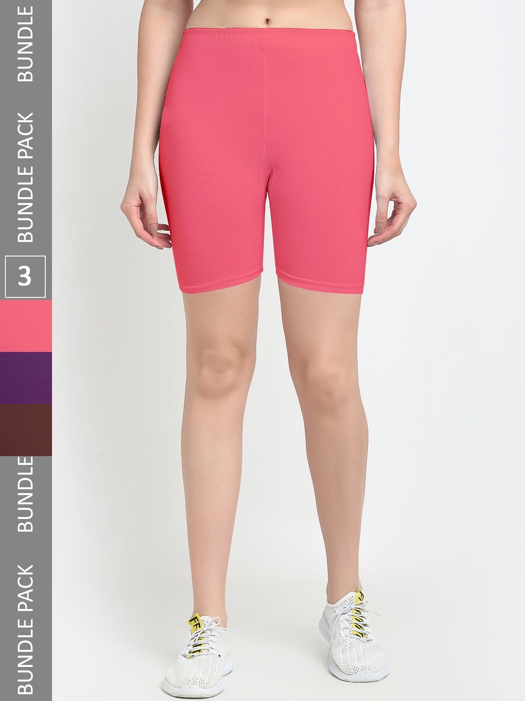 Jinfo Women Pack Of 3 Cycling Sports Shorts, Pink