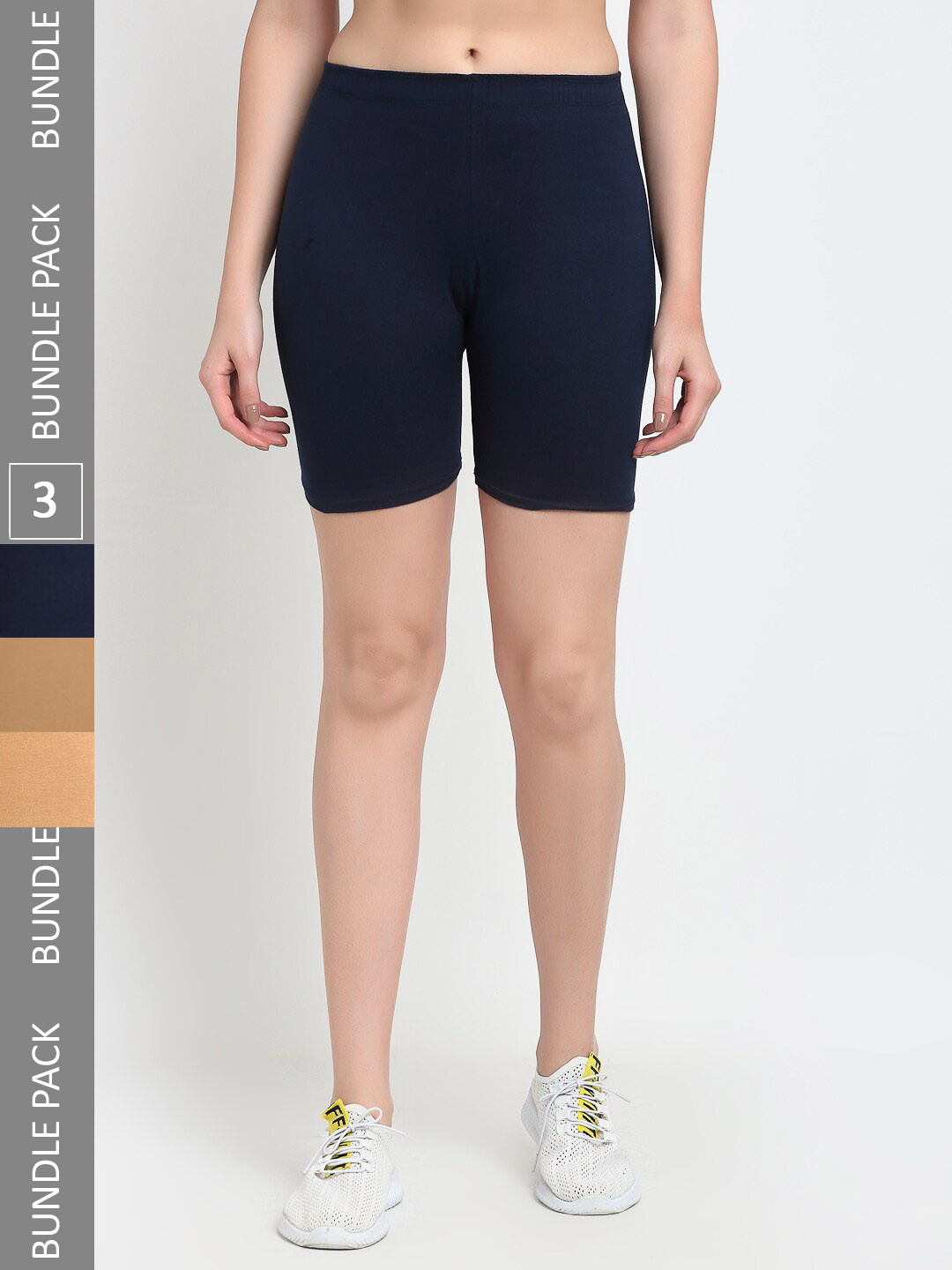 

Jinfo Women Pack Of 3 Cycling Sports Shorts, Beige