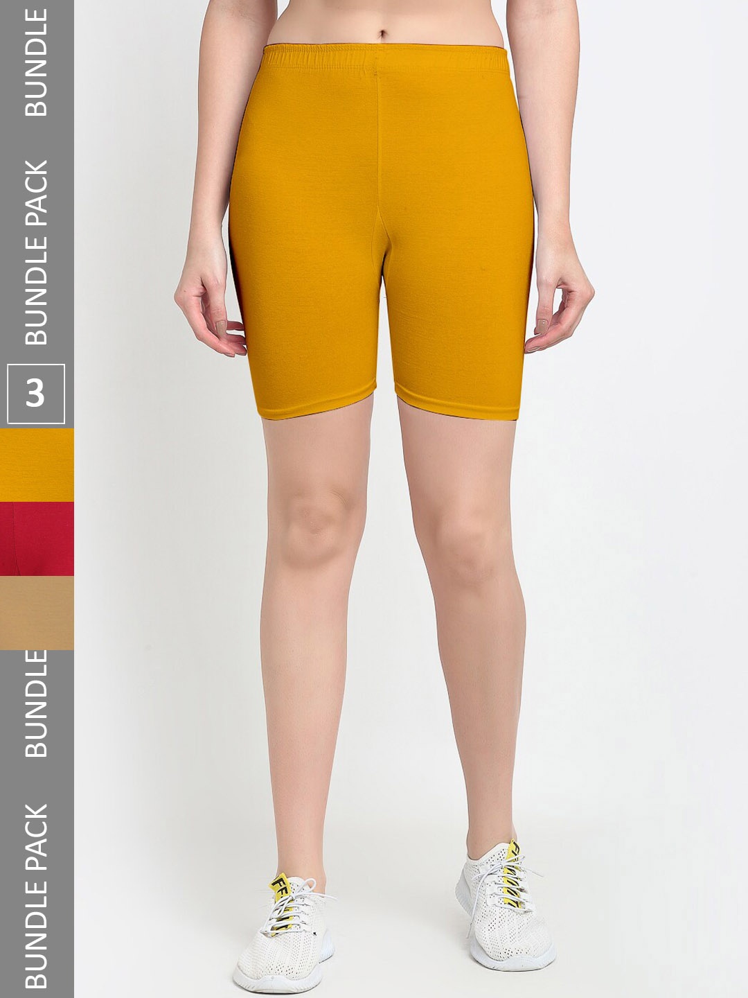 Jinfo Women Pack Of 3 Cycling Sports Shorts, Mustard