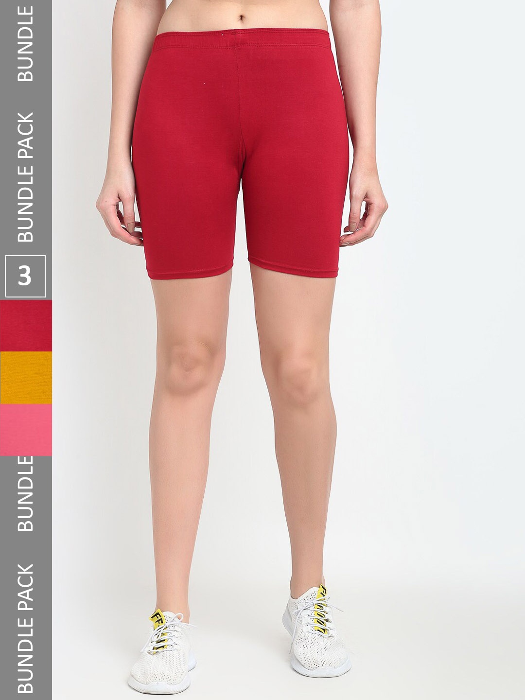 

Jinfo Women Pack Of 3 Cotton Sports Shorts, Red