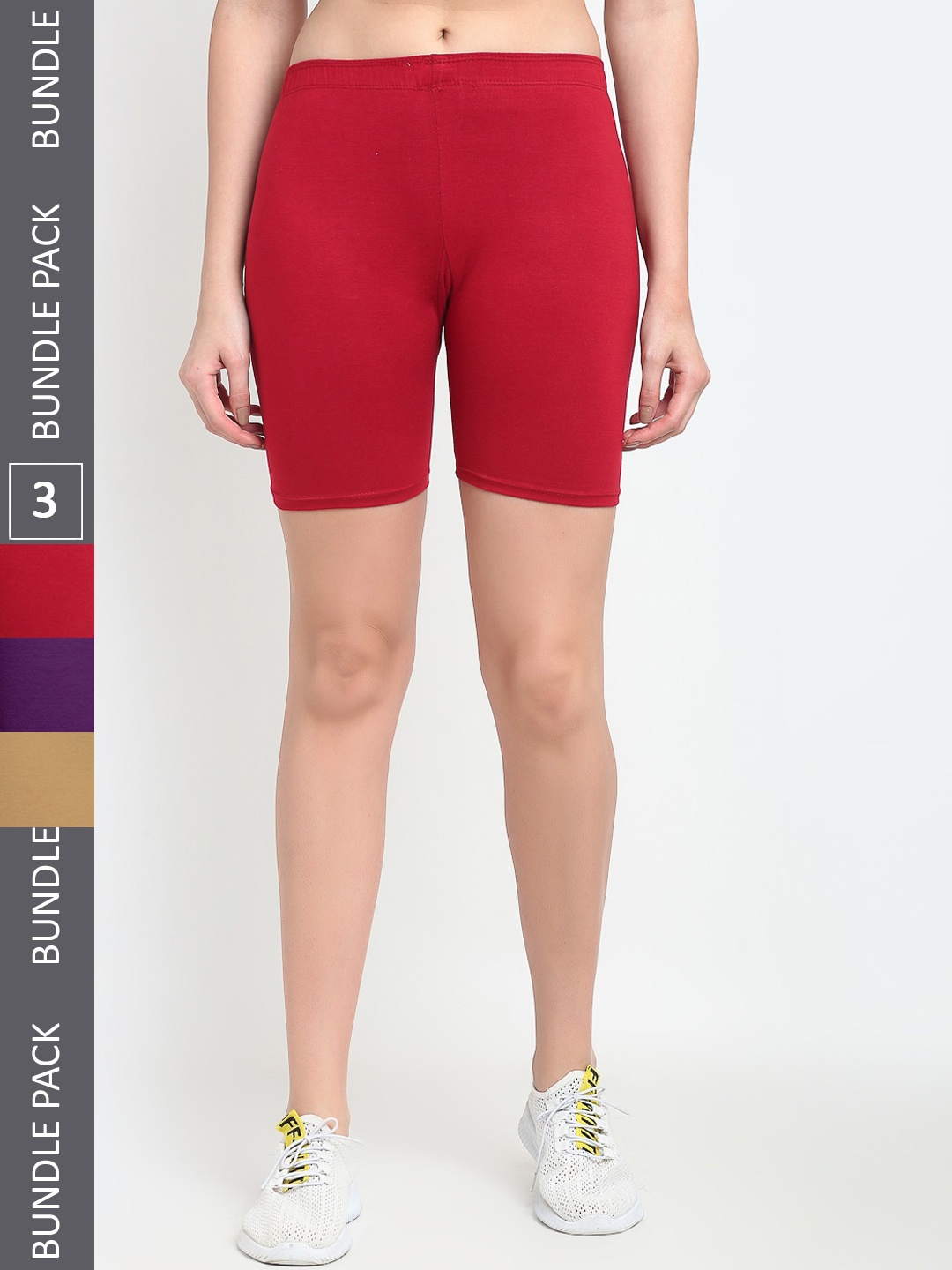 

Jinfo Women Pack Of 3 Cycling Sports Shorts, Red
