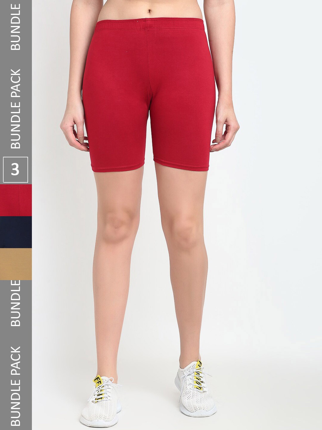 

Jinfo Women Pack Of 3 Cycling Sports Shorts, Red