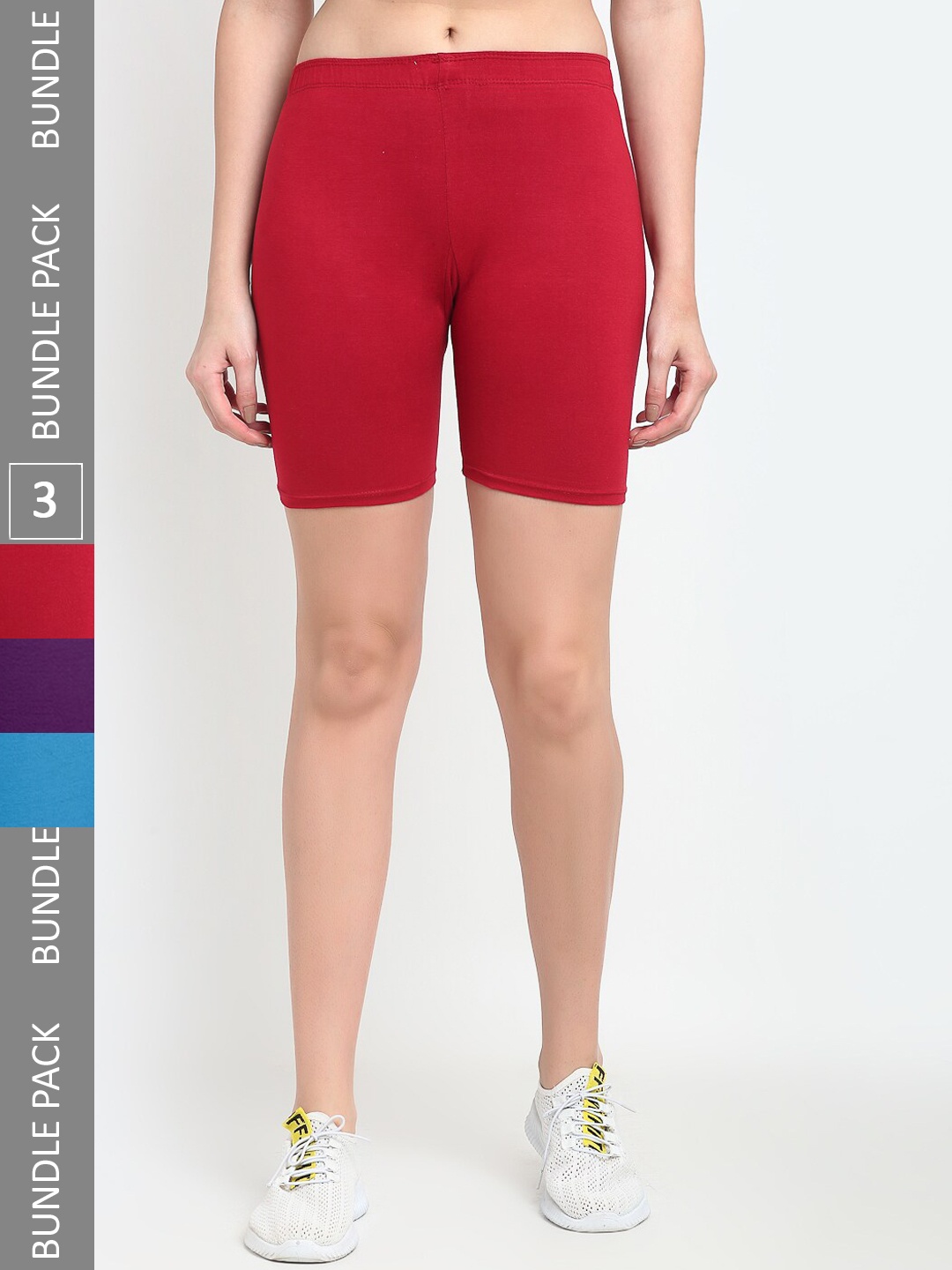 

Jinfo Women Pack Of 3 Cotton Sports Shorts, Red