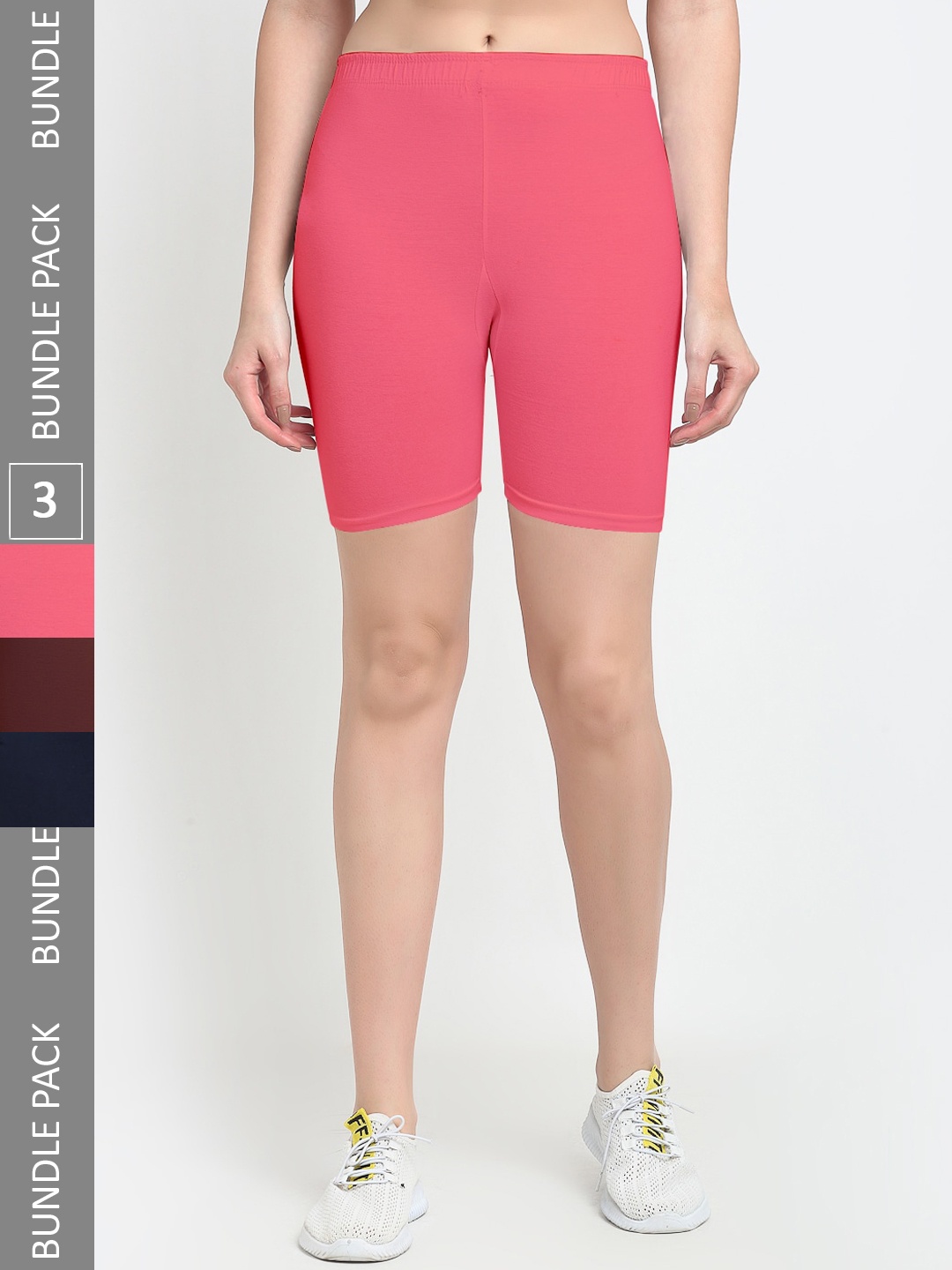 Jinfo Women Pack Of 3 Cotton Sports Shorts, Pink