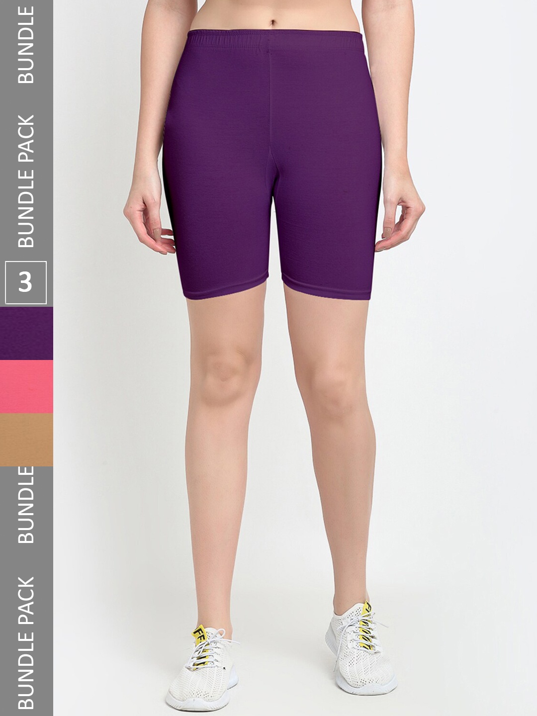 Jinfo Women Pack Of 3 Cycling Sports Shorts, Violet