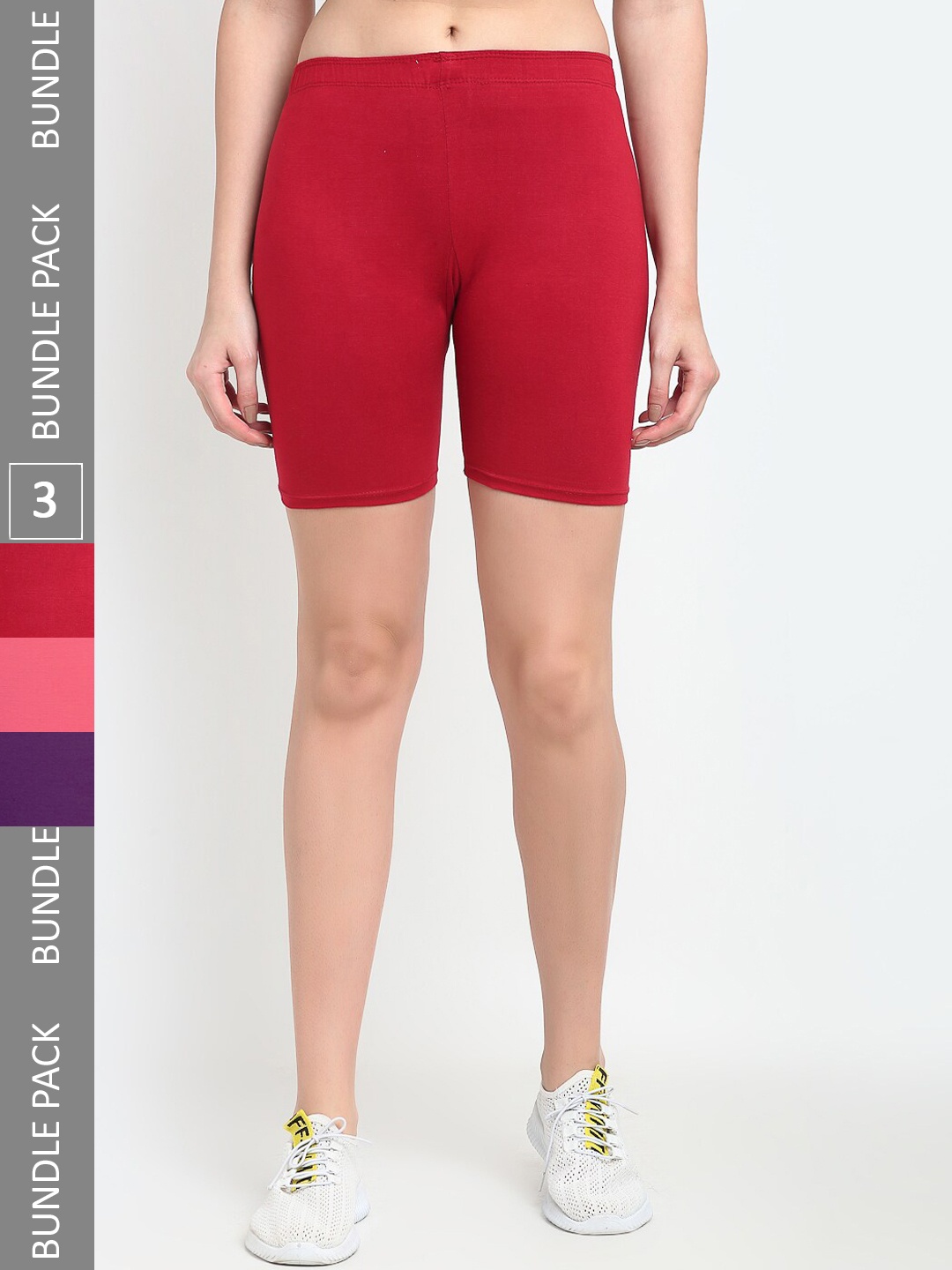 

Jinfo Women Pack Of 3 Cotton Sports Shorts, Red