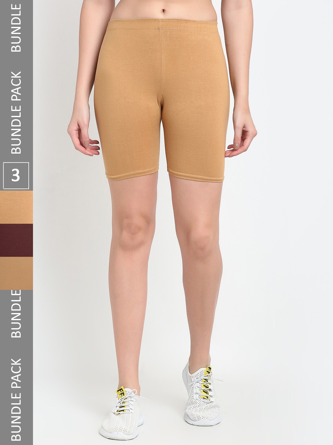

Jinfo Women Pack Of 3 Cycling Sports Shorts, Beige