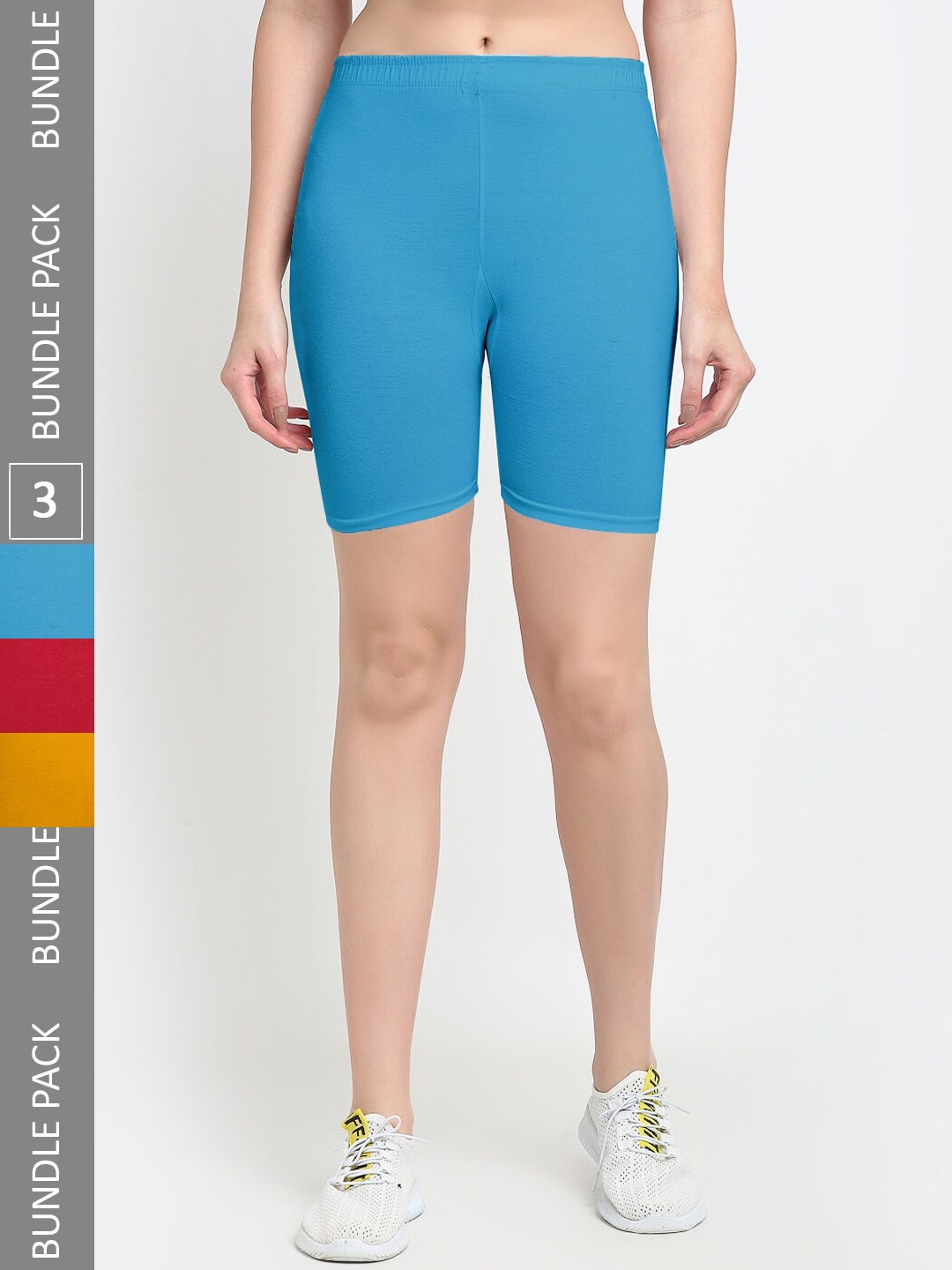 

Jinfo Women Pack Of 3 Cycling Sports Shorts, Turquoise blue